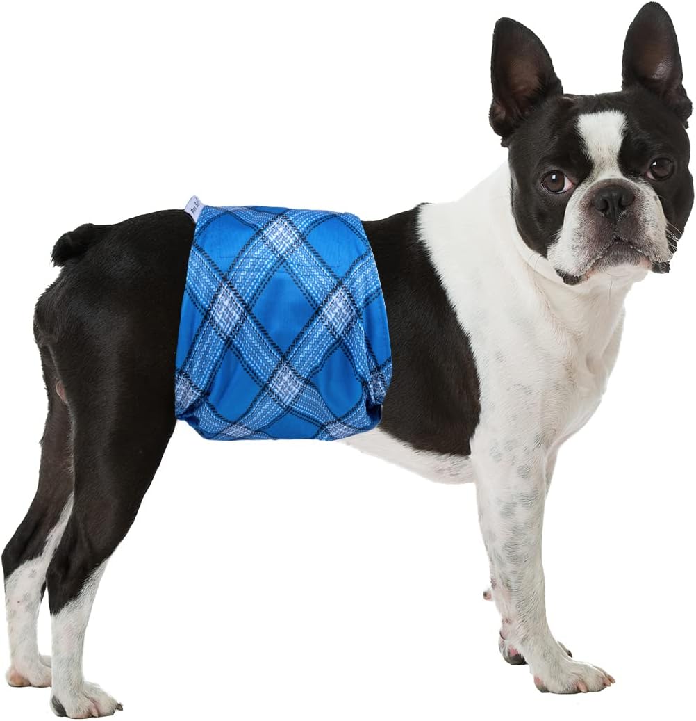 Pet Soft Dog Belly Bands - Washable Dog Diapers Belly Band for Male Dogs, Reusable Male Dogs Wraps 3pack for Doggy Puppy (Blue Plaid, M)
