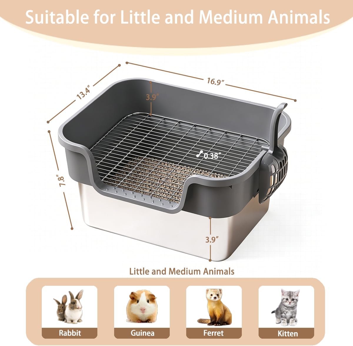 Stainless Steel Rabbit Litter Box, Large Sifting Bunny Litterbox High Side