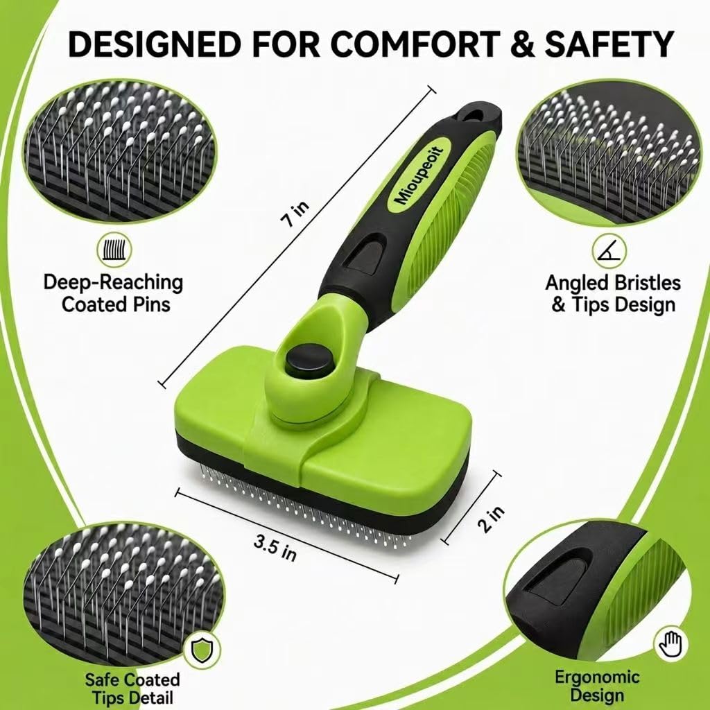Self Cleaning Shedding Brush, Skin Friendly Grooming Tool for Dogs & Cats, Gentle Retractable Stainless Steel Pins, Reduces Shedding, Easy to Clean