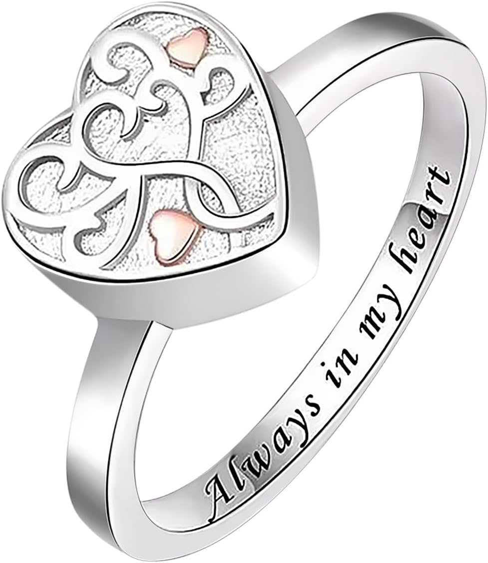 Love Heart Urn Ring for pet Dog Cat's Ashes Keepsake Memorial Jewelry Paw Print Cremation Finger Rings