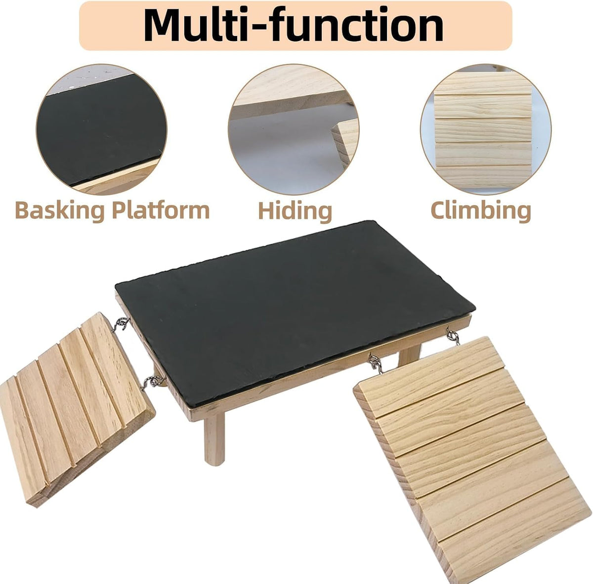 Bearded Dragon Basking Platform with Climbing Ramp & Reptile Decor Rock