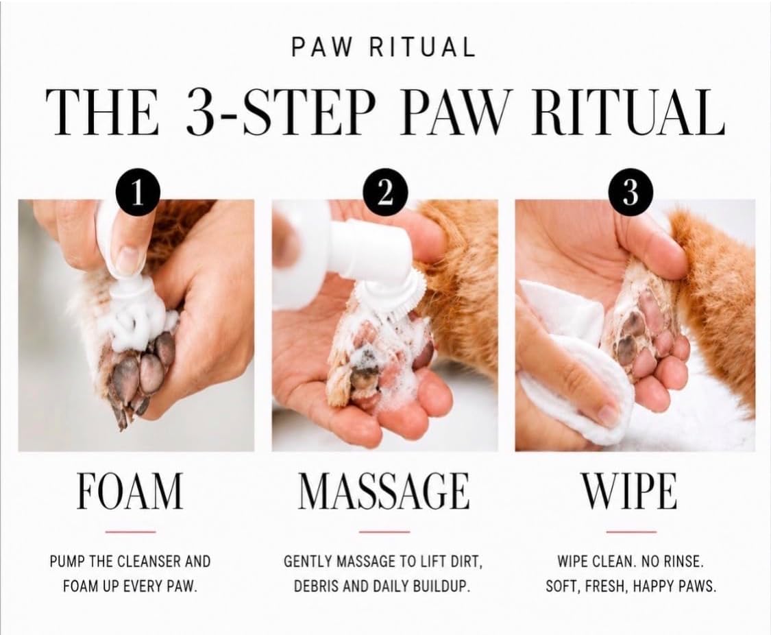 Dog Paw Cleaner, Dog Paw Wash, No-Rinse Foaming Paw Cleanser with Silicone Brush for Dogs & Puppies, Plant-Derived Formula for Sensitive Paws, 6.8 fl oz