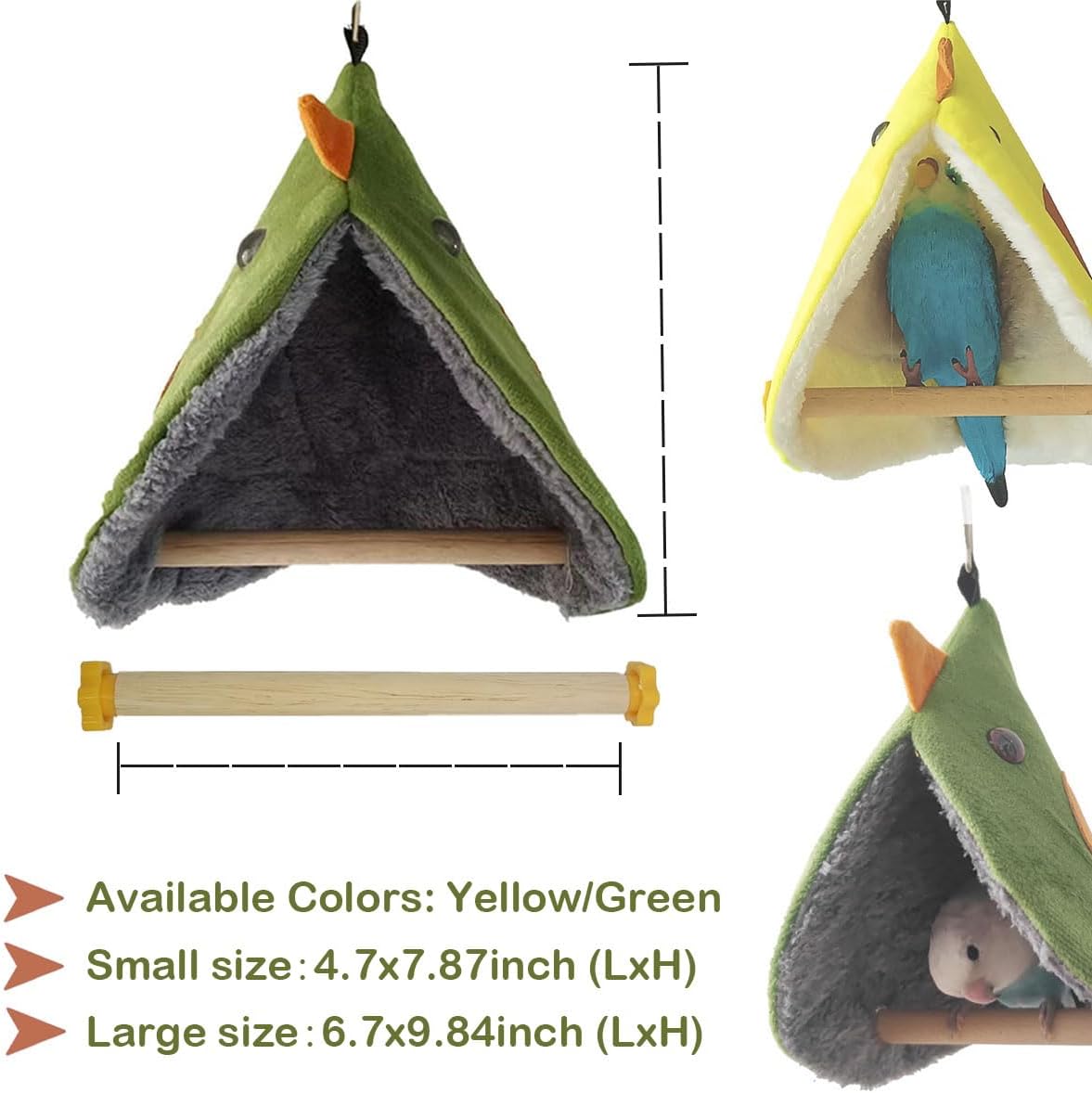 Bird Snuggle Tent - Hanging Sleeping Hut with Perches for Small Birds Parrot Parakeet Cockatiel Conure Budgie Finch Quaker
