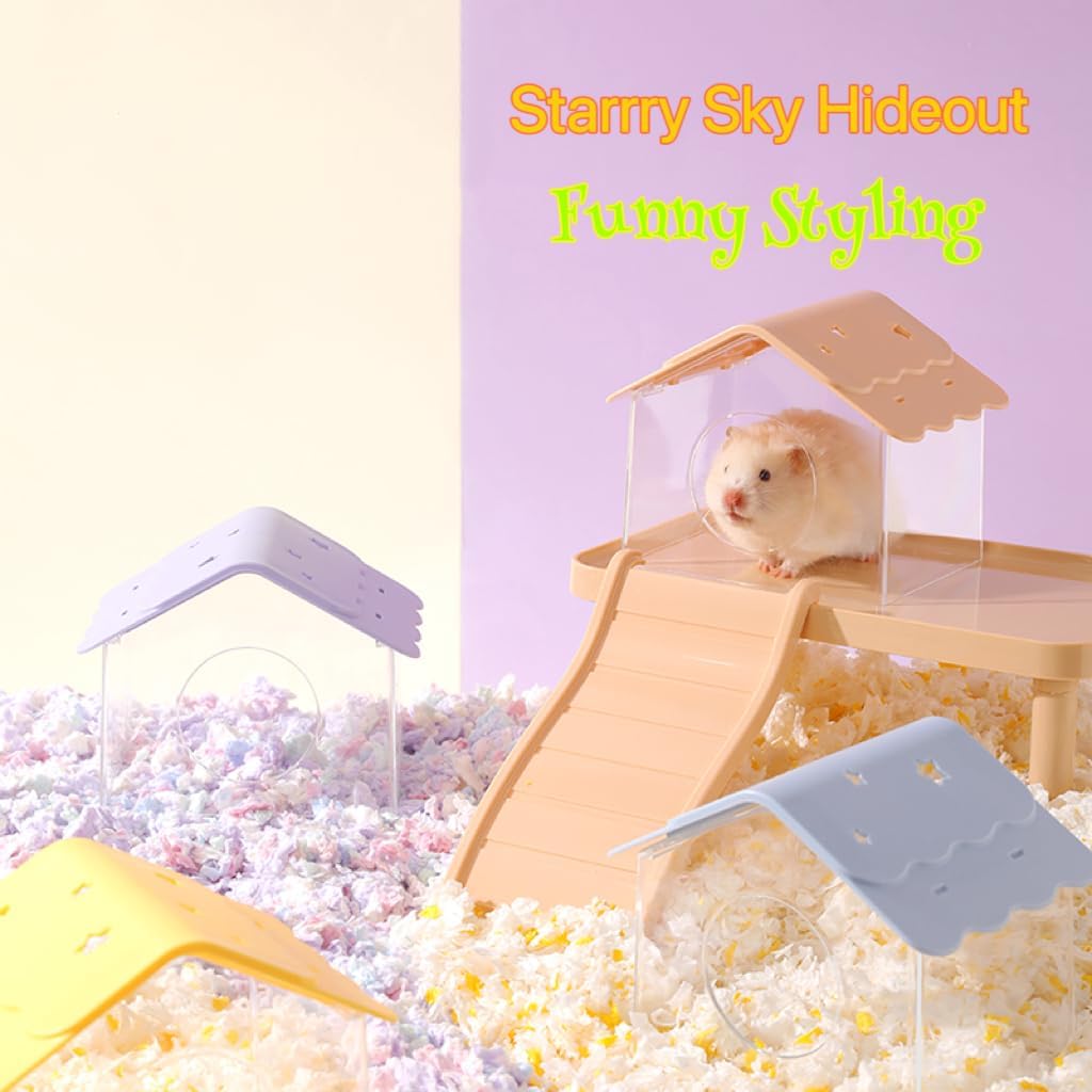 TUTU&LELE Starry Sky Hamster Hideout with Plush Cushion for Dwarf Hamsters (Purple)