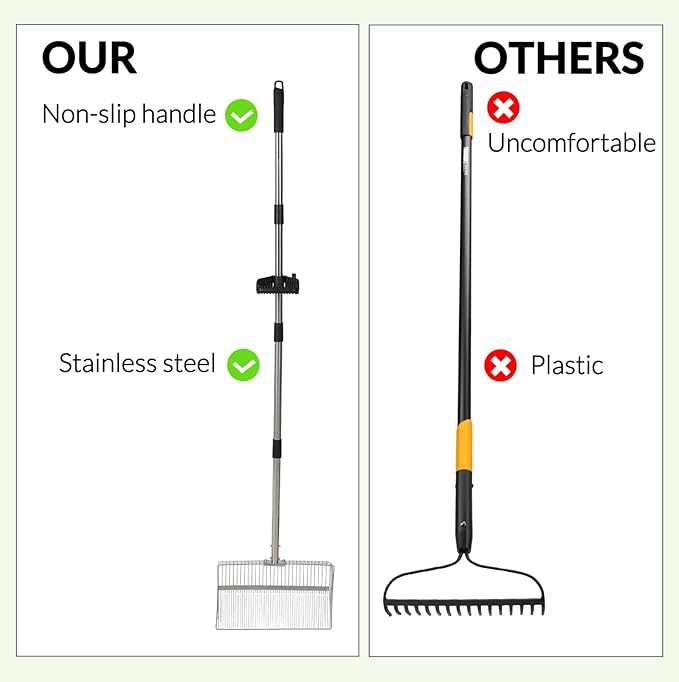 Garvee Chicken Poop Scooper Adjustable 24" to 72" Long Handle Chicken Coop Rake - Image 3