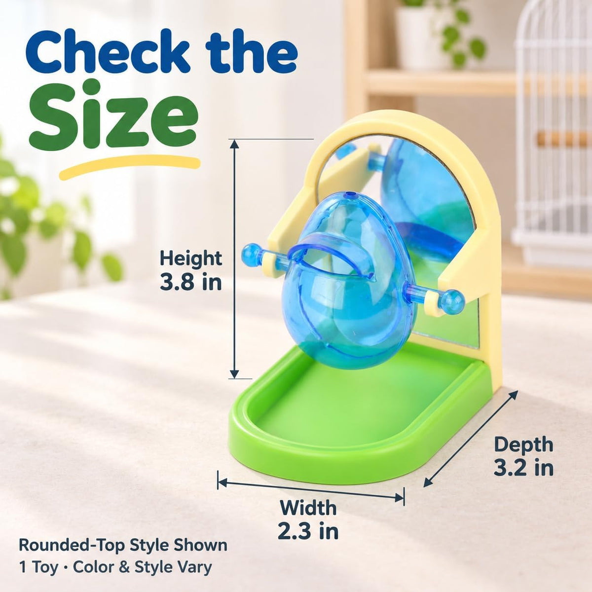 Small Pet Intelligence Growth Rotating Foraging Toy with Mirror for Birds,Budgies,Parakeets, Rats & Hamsters Chew-Proof Cage Feeder Slow Release & Self-Discovery Fun(1pc Random Color)