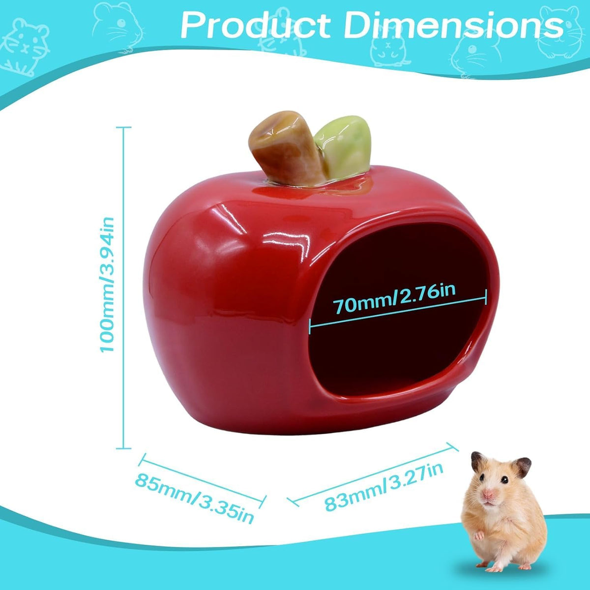 RUIAN Hamster Hideout - Ceramic Hamster Hide for Syrian and Dwarf Hamsters, Hamster House and Hamster Sand Bath Cave, Gerbil Hideout for Small Animal Cage Accessories (Red)