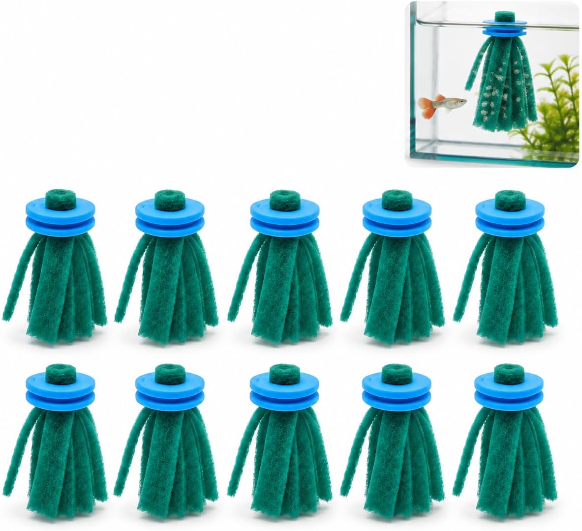Homoyoyo10Pcs Fish Egg Collector Spawning Mop, Replacement Breeder Mop Floating Aquarium Breeding Tool for Betta Guppy Killifish Egg Laying Species Fish Tank Aquarium Fry Hiding Decorations Green