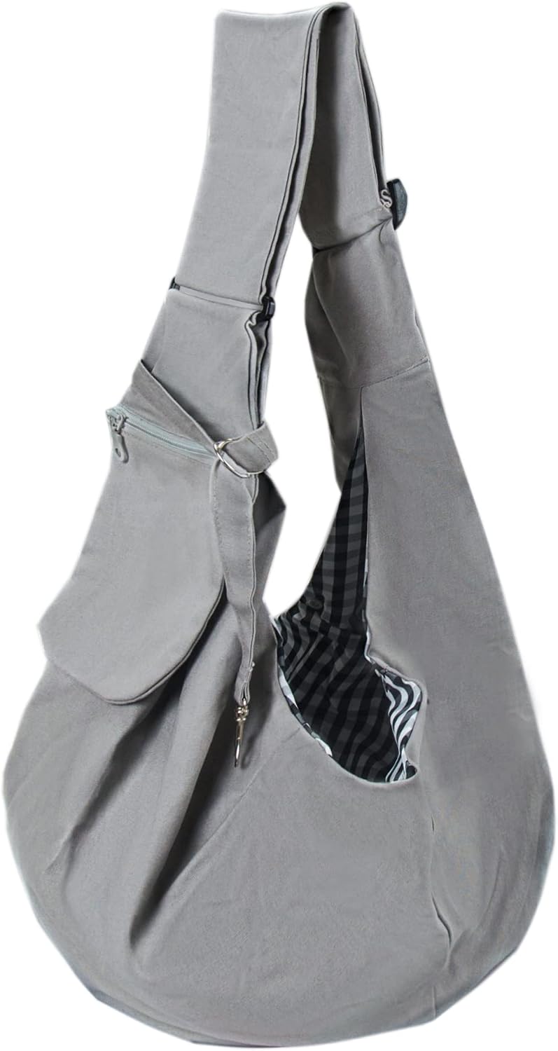 Pet Sling Carrier Adjustable Shoulder Strap Puppy Tote Hands Free Reversible Pet Backpack for Outdoor Travel Grey