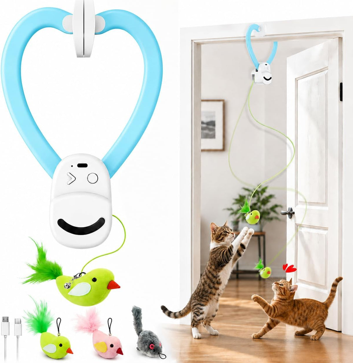 Interactive Cat Toys for Indoor Cats, Clip-On Automatic Flying Bird