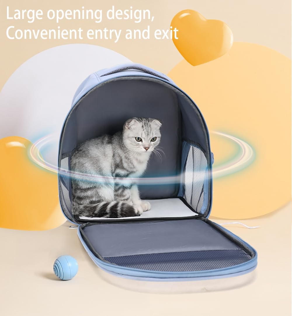 Cat Backpack Carrier Breathable Pet Travel Backpack Double Shoulder Pet Bag for Cats Small Dogs (Blue, 12.6‘’L × 9.9''W ×15.4''H)