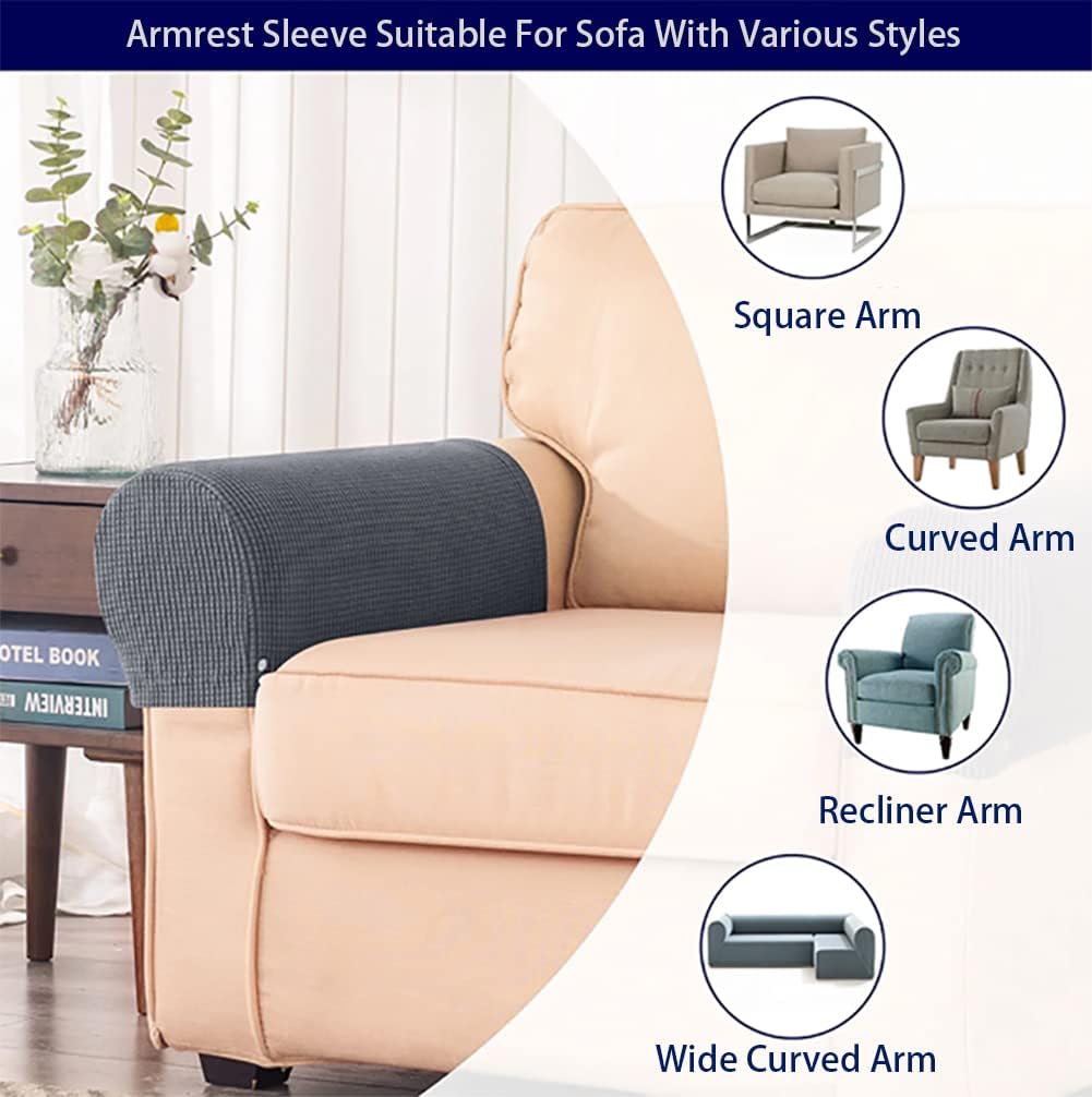 Elastic Polyester Sofa Arm Cover, Scratch Resistant Protector Covers,2Pcs