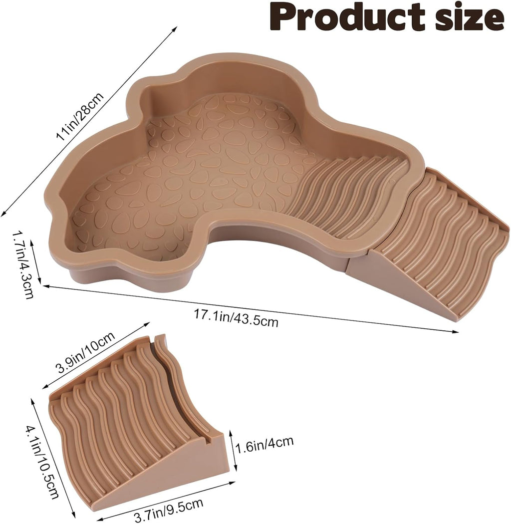 Large Reptile Bathing Pool, Tortoise Food Water Bowls with Ramp, Reptile Feeding Dish Water Bowl Bathing Pool Aquarium Ornament for Gecko, Snake, Turtle, Bearded Dragon, Lizard Bath