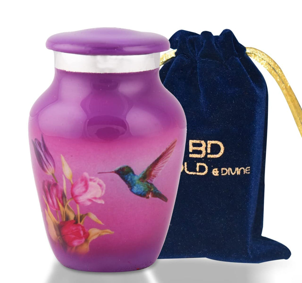 Bold & Divine Purple Hummingbird Keepsake Urn for Ashes | Set of 4 | 3.5 Cubic Inch | Keepsake Urn for Sharing The Ashes of a Loved One