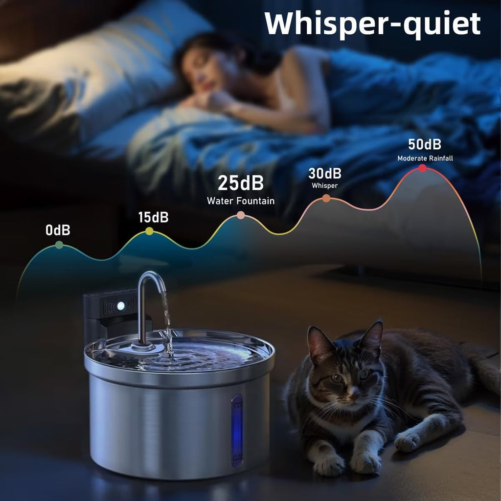 Casfuy SY-W08L Cordless Smart 3-Mode Stainless Steel Cat Water Fountain, 119-oz