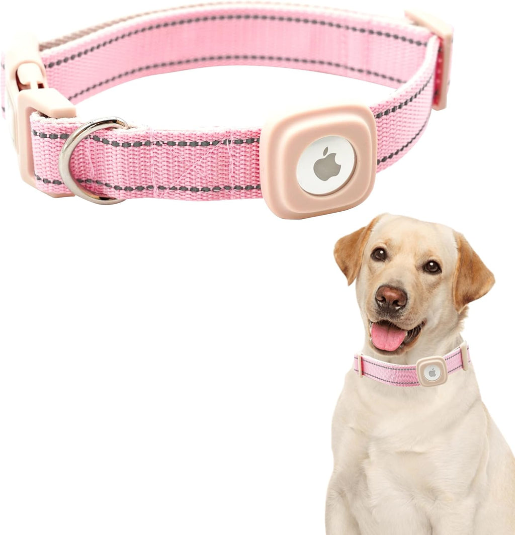 Lionheart glory Airtag Dog Collar Reflective Dog Collars with Airtag Hloder Female Male Baby Pink Collar Dog Adjustable Durable Soft Classic Collar for Small Dogs Pet Gift