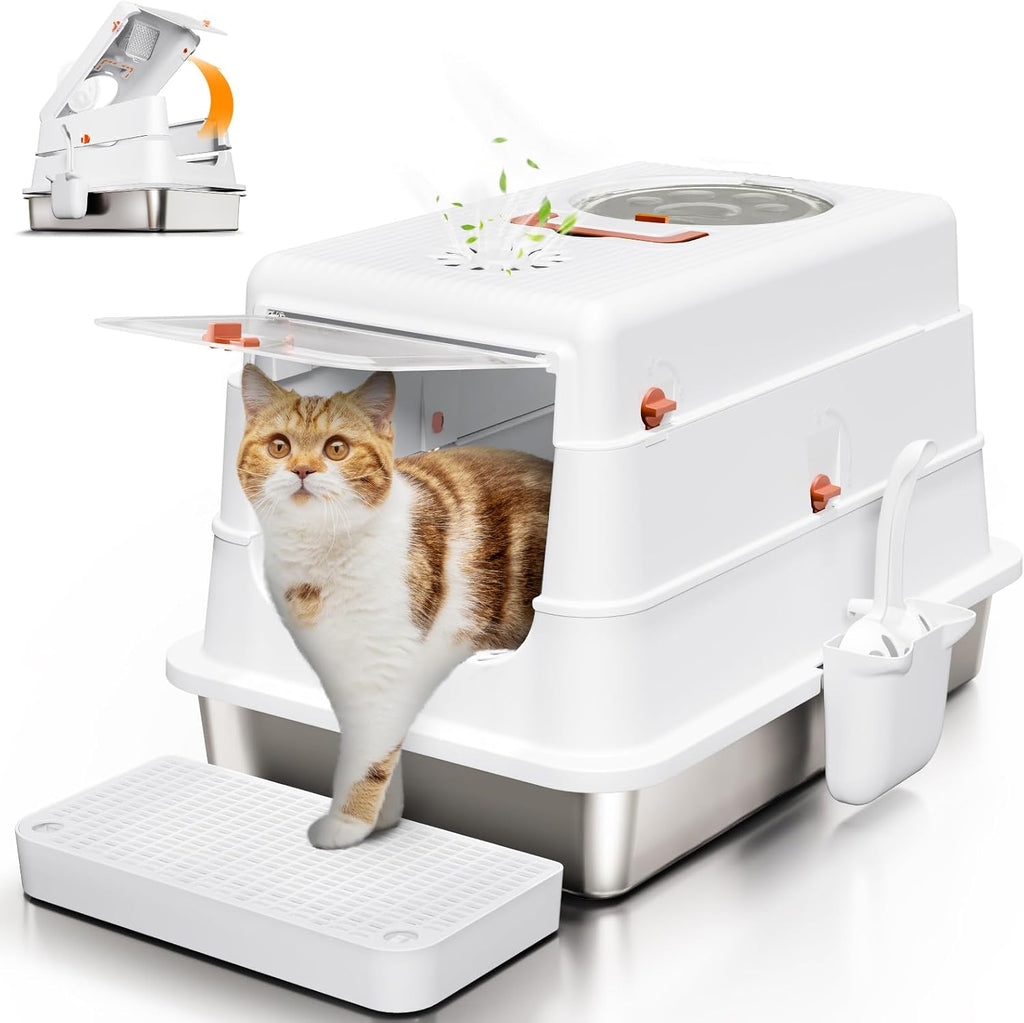 Stainless Steel Cat Litter Box with Lid, XL Large Enclosed, Green
