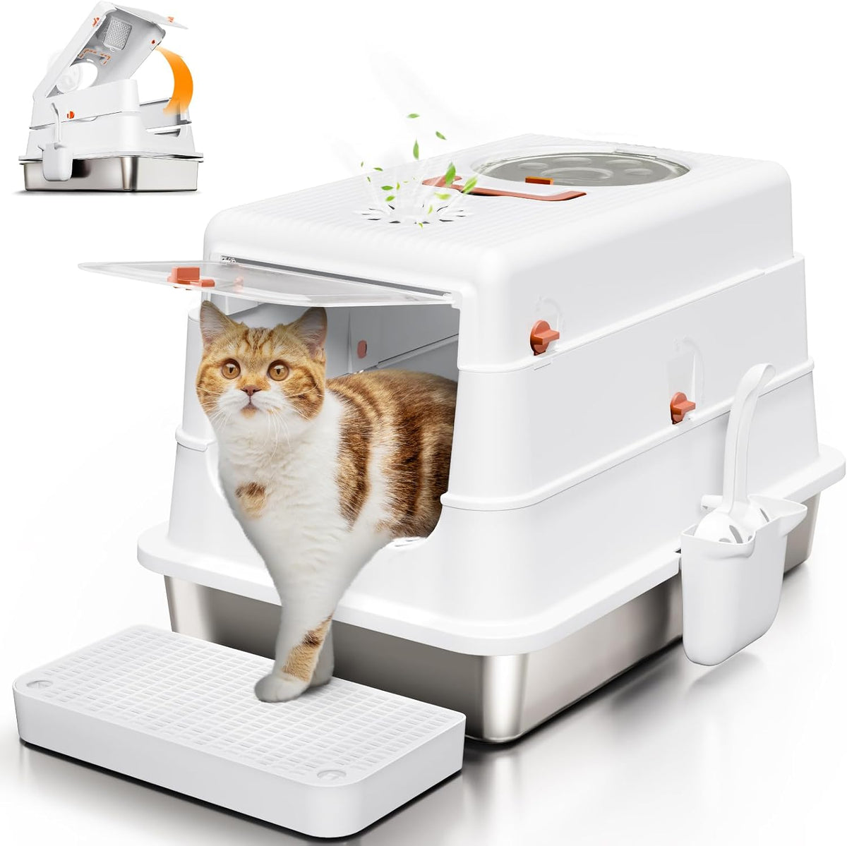 Stainless Steel Cat Litter Box with Lid, XL Large Enclosed, Green