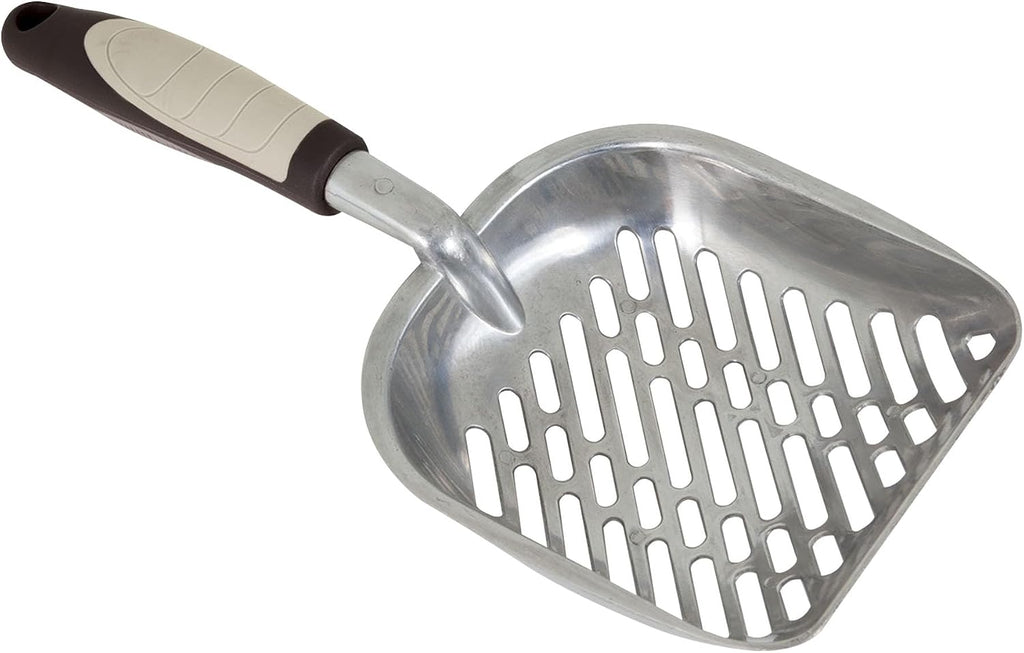 Petmate Metal Cat/Kitty Litter Scoop, Deep Shovel, Premium Non-Stick Large Scooper with Non-Slip Handle & Curved Design for Maximum Coverage