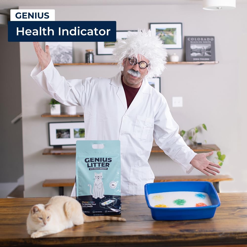 Genius Litter Health Monitoring Cat Litter, Featured on Shark Tank, Lightweight Crystal Silica Gel, Non Clumping, Dust Free, Low Tracking, Odor Control for Indoor Cats and Kittens, 6 lb Bag