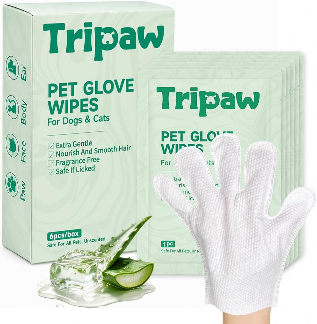 Disposable Pet Glove Wipes 20 Count, No‑Rinse Thick Wipes for Dogs&Cats