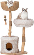 Cat Tree Tower with Two Real Branches, 44 INCH Wood Modern Cat Tower with by PEGIC