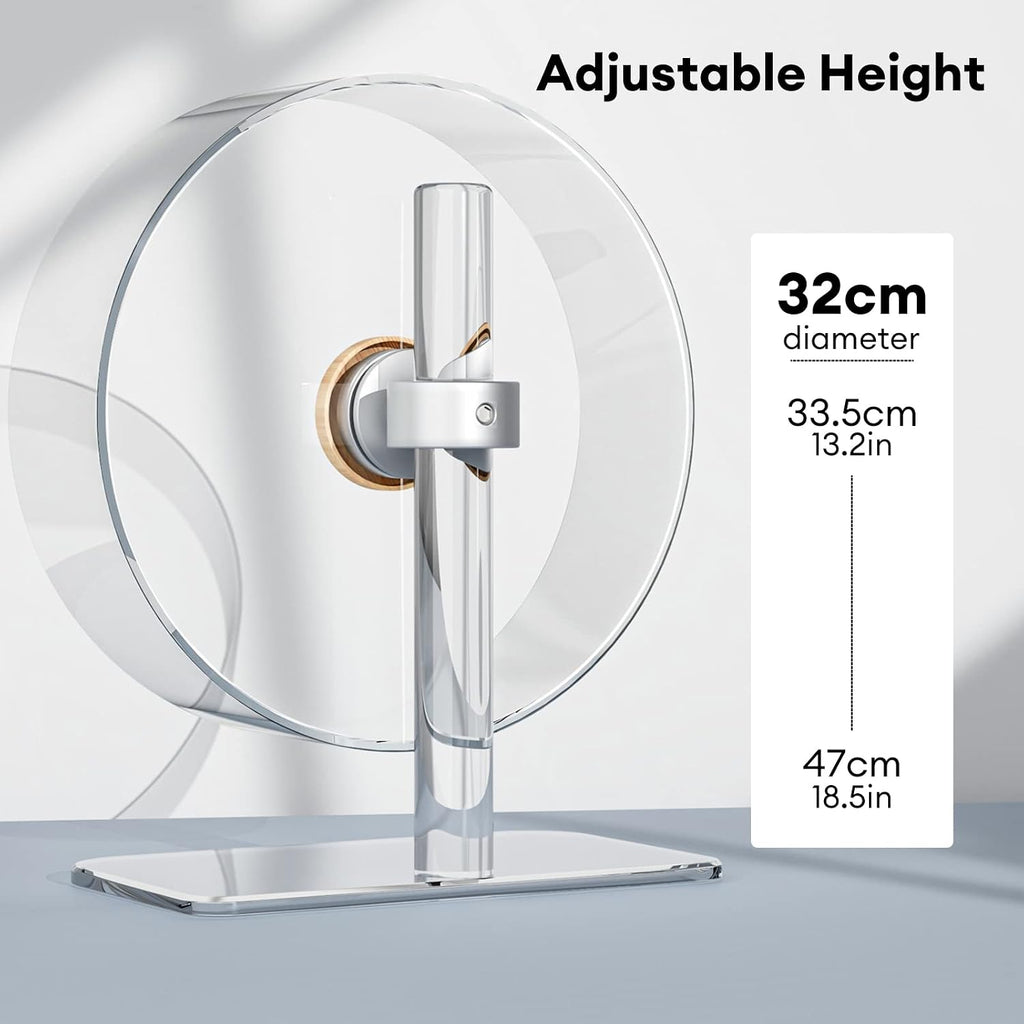 BUCATSTATE Hamster Wheel Silent 12.5inch, Acrylic Hamster Exercise Wheel with Stable Adjustable Stand Running Wheel for Golden Bear Hamster, Sugar Gliders, Rats, Hedgehogs (Transparent)