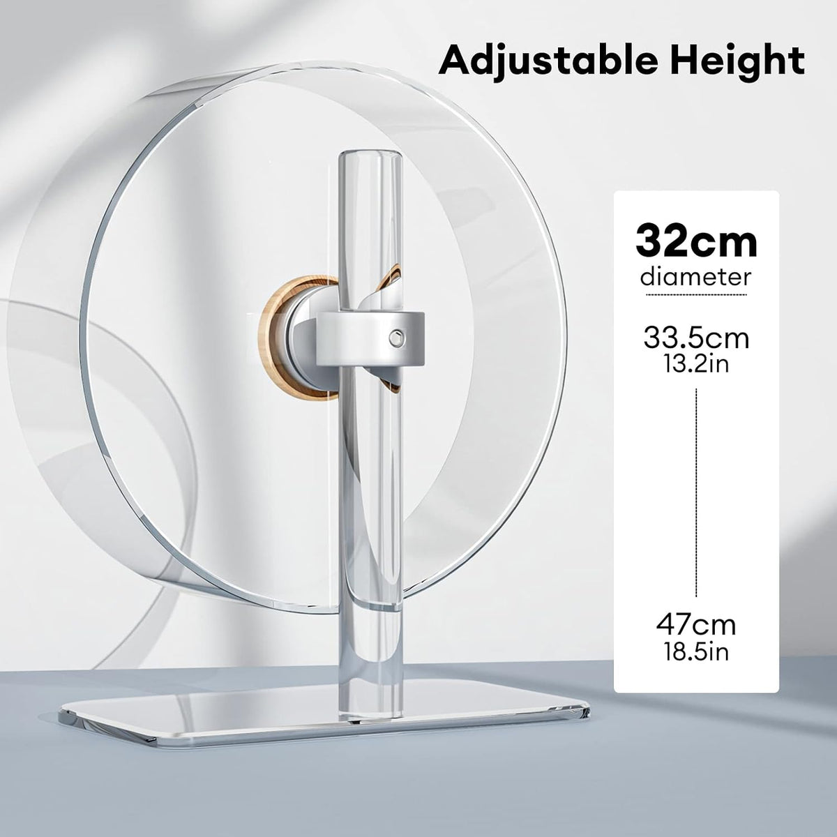 BUCATSTATE Hamster Wheel Silent 12.5inch, Acrylic Hamster Exercise Wheel with Stable Adjustable Stand Running Wheel for Golden Bear Hamster, Sugar Gliders, Rats, Hedgehogs (Transparent)