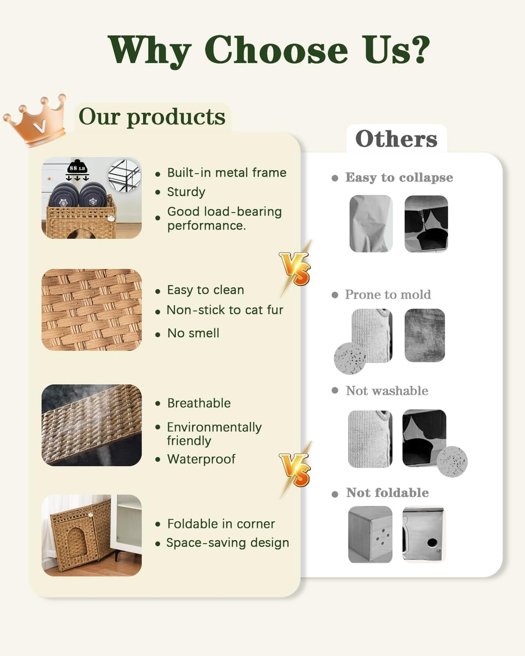Cat Beds for Indoor Cats, Extra Large Double Cat Cave Pet Cube, Handwoven Rattan Cat Houses, Cat Window Perch, Cat Window Hammock Bed for Indoor Cats, Large Handwoven Rattan Window Seat Natural