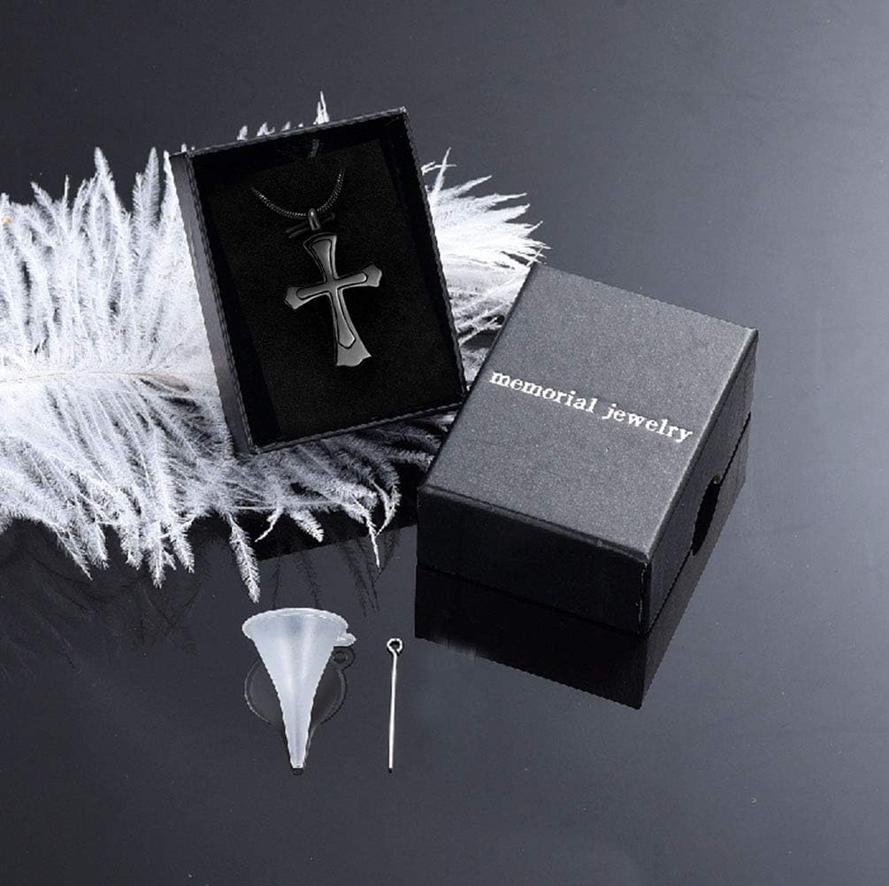 Stainless Steel Cross Memorial Cremation Ashes Urn Pendant Necklace Keepsake Jewelry Urn
