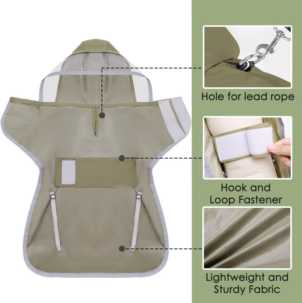 Lukovee Dog Raincoat, Ultra-Light Rain Jacket with Hood & Leash Hole, L