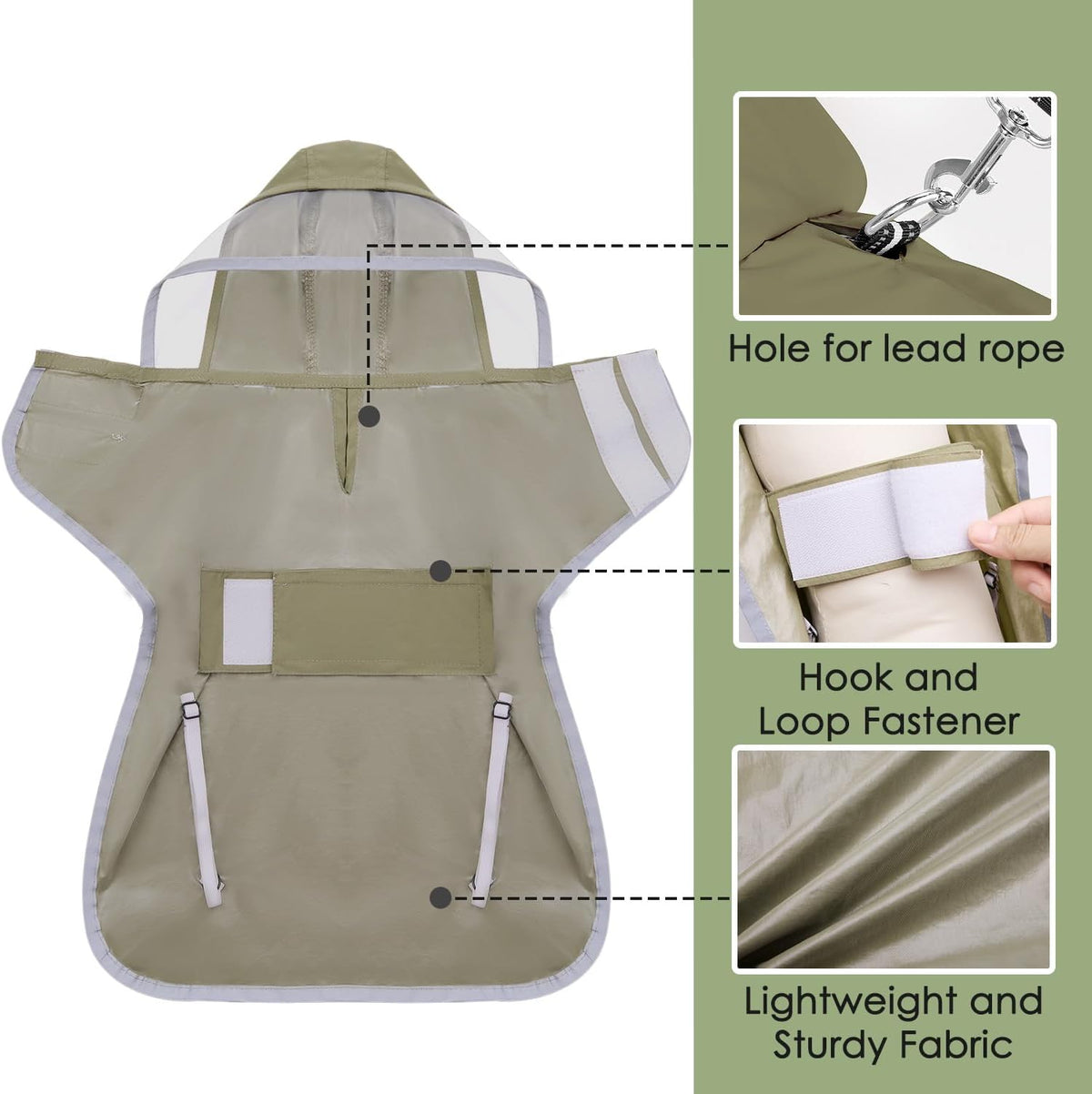 Lukovee Dog Raincoat, Ultra-Light Rain Jacket with Hood & Leash Hole, L