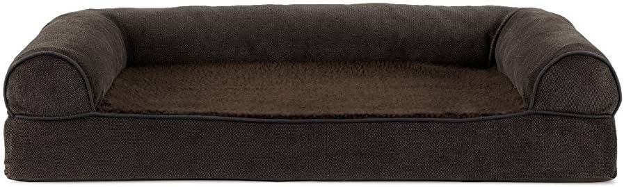 FurHaven Soft, Orthopedic Foam Sofa Dog Bed with Washable & Removable Cover - Sherpa/Chenille - Coffee, Dogs Up to 35 lbs - Medium