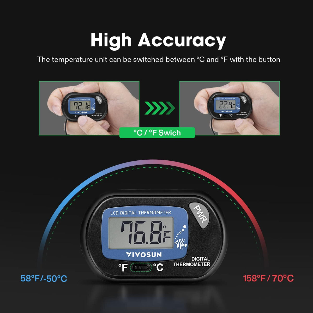 VIVOSUN 4-Pack LCD Digital Aquarium Thermometer