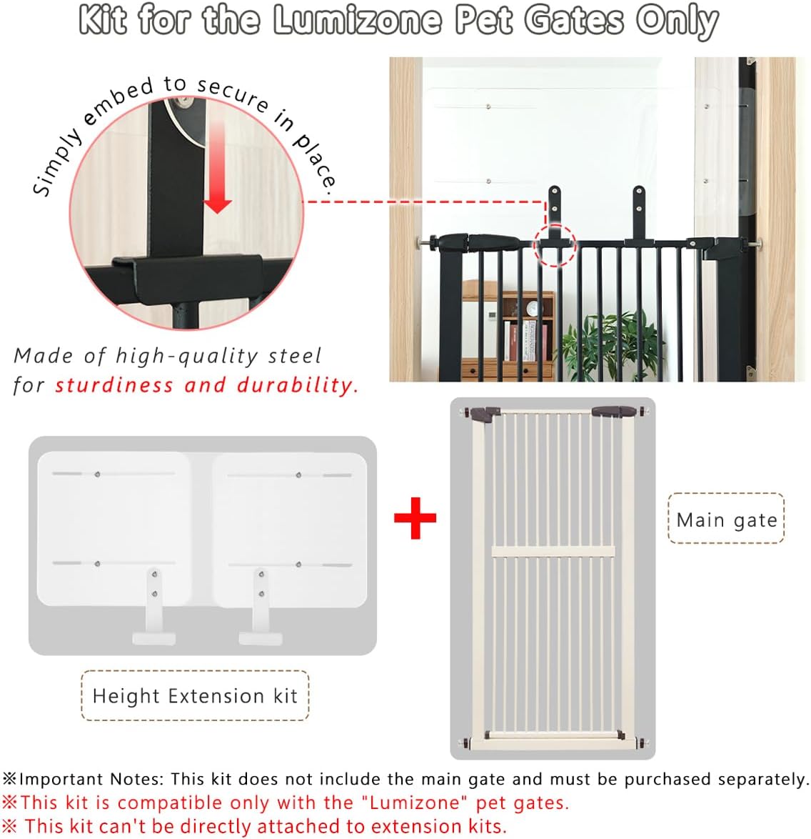 Lumizone Pet Gate Height Extension Kit 13.4" H White