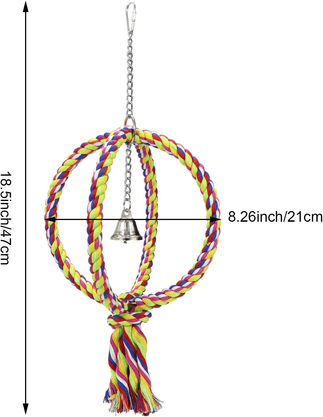 Litewoo Bird Swing Rope Perch Stand 2 Rings Toy for Parrots, L