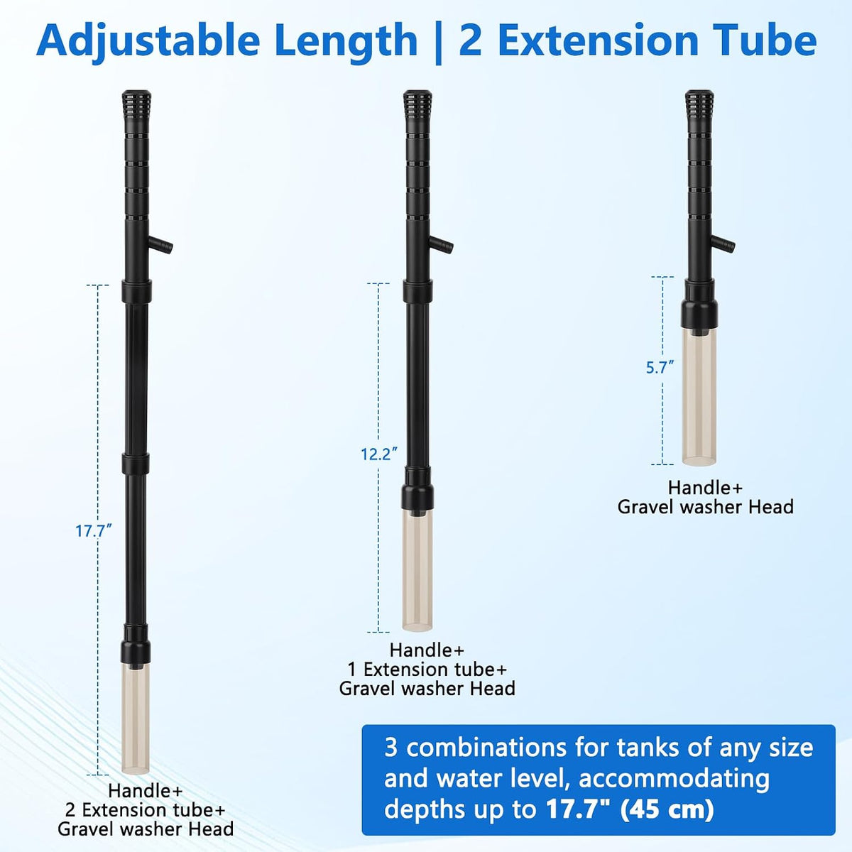 AQQA Gravel Vacuum for Aquarium Siphon - Adjustable Flow Fish Tank Cleaner