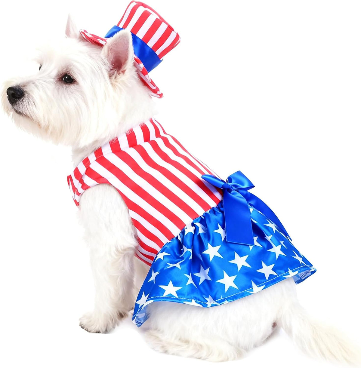 GabeFish Dog 4th of July Dress, Uncle Sam Costume for Pets, Cats Independence Day Clothes Apparel Girl Small