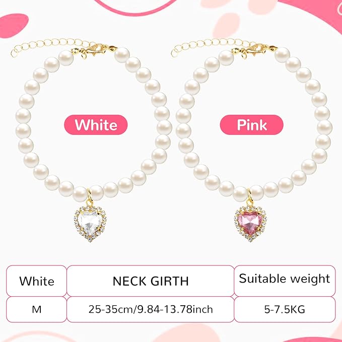 2pcs Cute Girl Cat Collar, Fancy Dog Pearl Necklace Collars Adjustable Pearl - Image 5