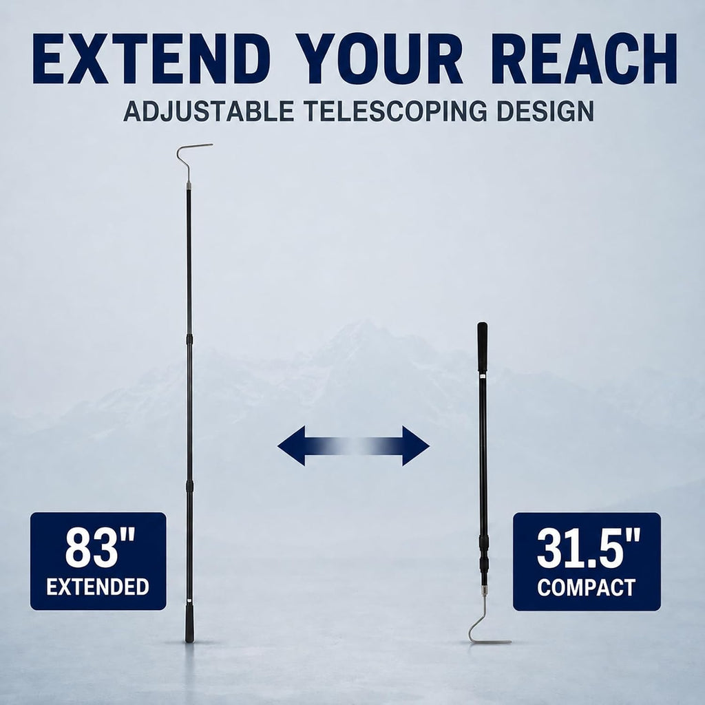 35-to-85-Inch Telescoping Aluminum Snake Hook with Stainless Steel Head