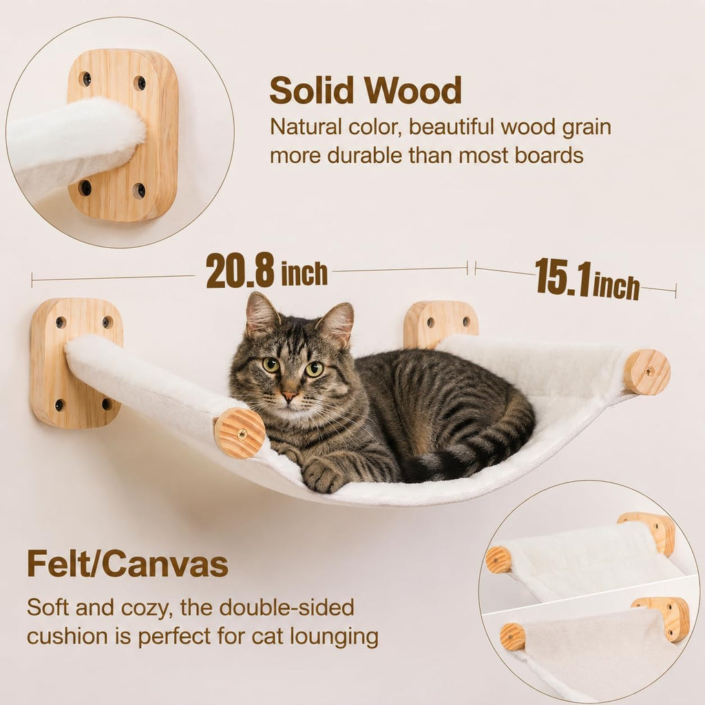 Cat Wall Hammock, Wall Mounted Reversible Plush-Canvas Bed for All Seasons