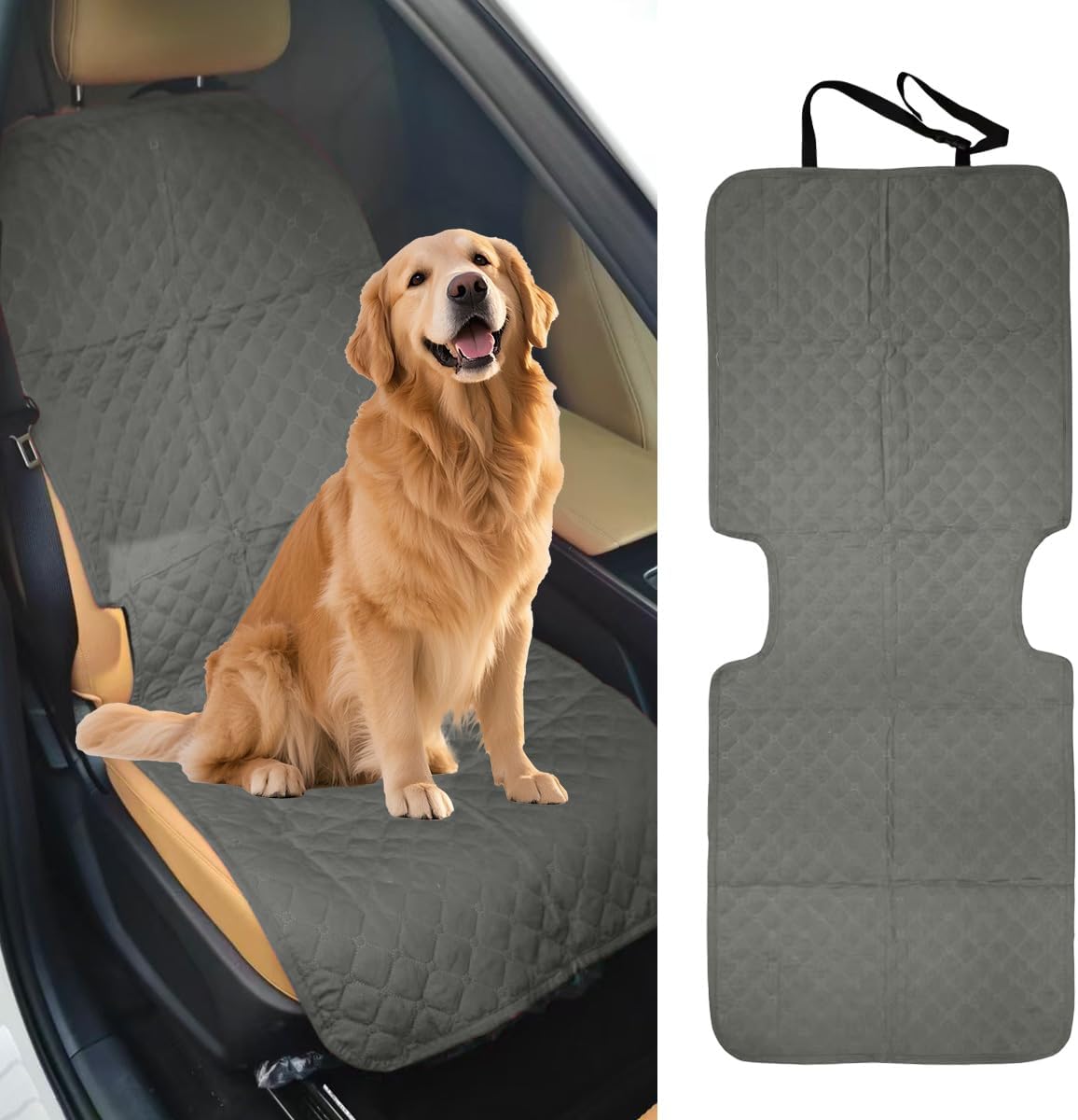 Dog Car Seat Cover, Scratch-Proof Front Seat Cover for Pets, Khaki