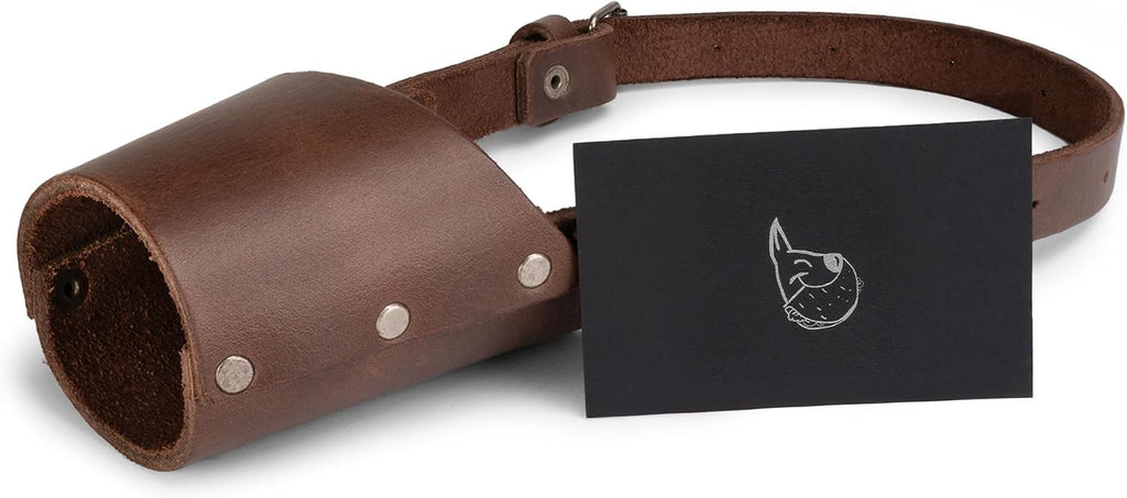 Taco Dog, Leather Dog Muzzle Guard Handmade from Full Grain Leather - Secure Training Cover, Mouth Guard Mask Prevents Biting Chewing (Bourbon Brown, Medium)