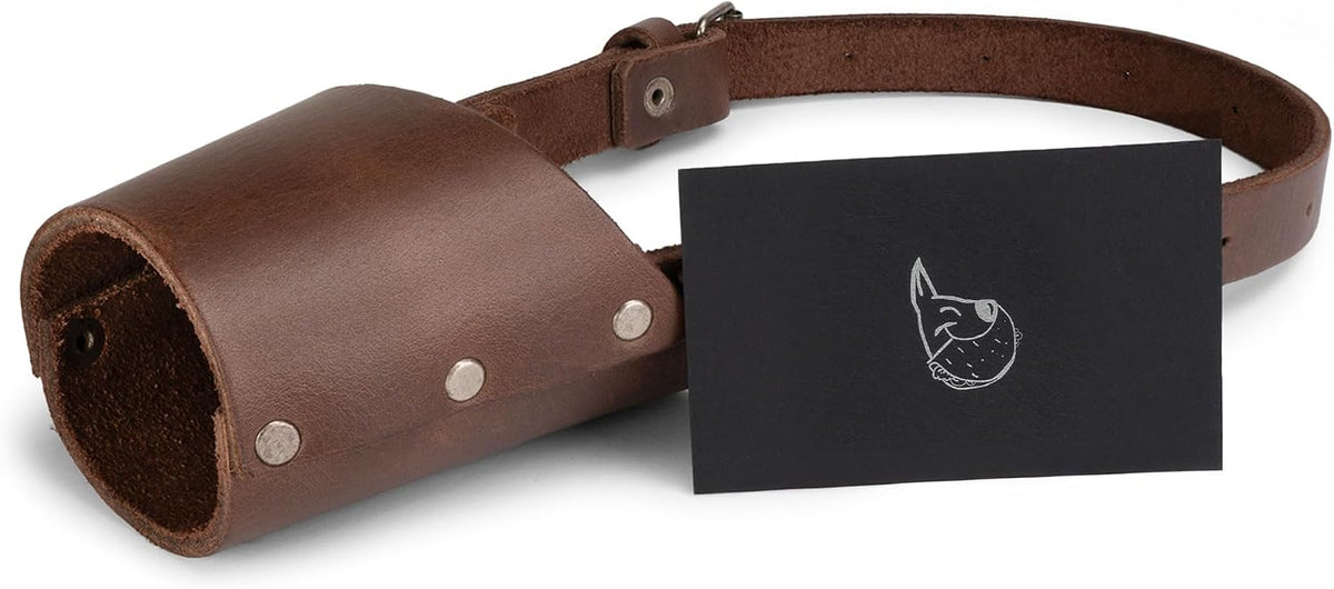 Taco Dog, Leather Dog Muzzle Guard Handmade from Full Grain Leather - Secure Training Cover, Mouth Guard Mask Prevents Biting Chewing (Bourbon Brown, Medium)