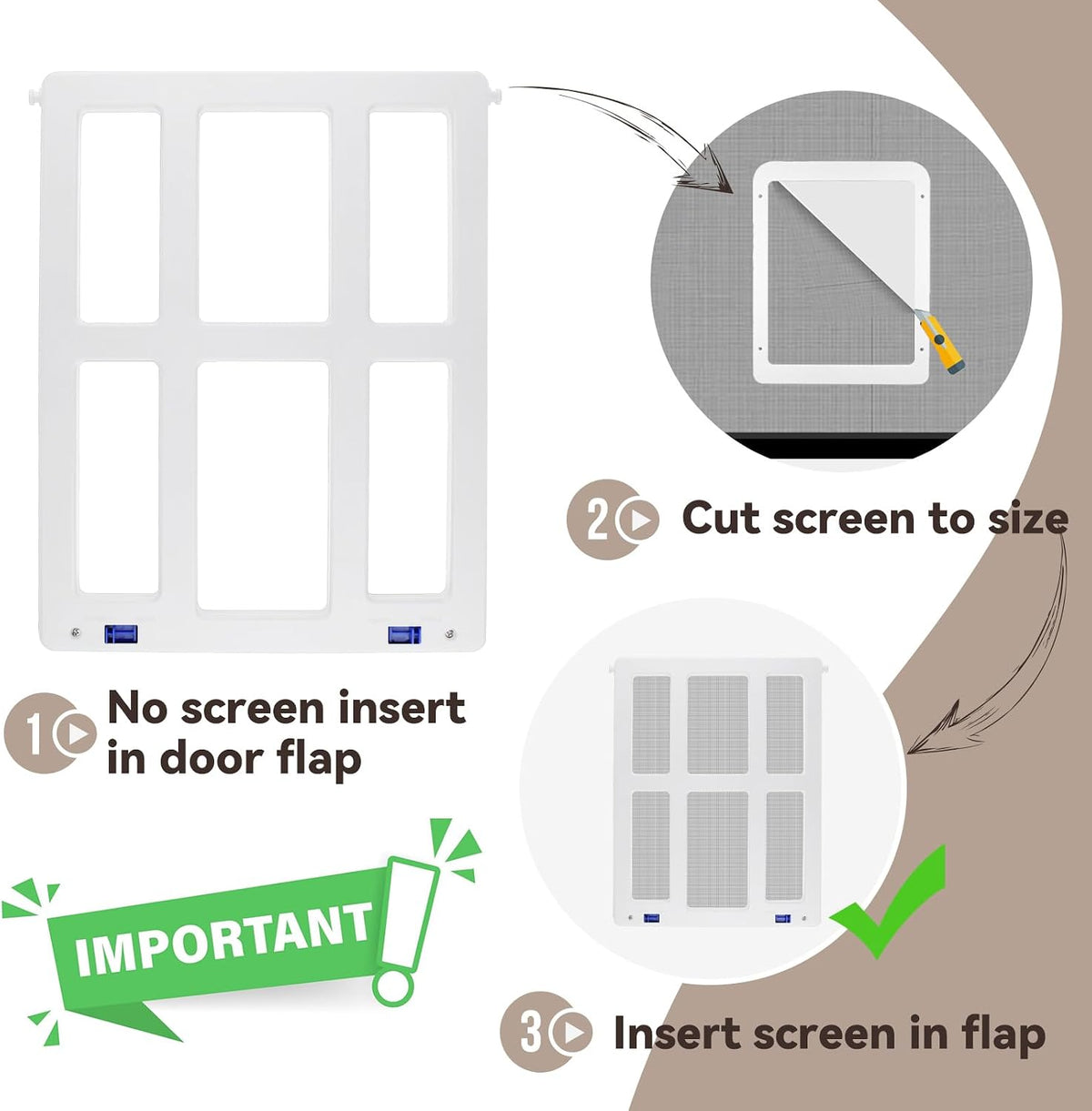Cat Door for Screen Door with Magnetic Auto-Close, Dual Lockable Tabs Doggy Screen Door, Pet Easy Access for Sliding Screen Door & Window