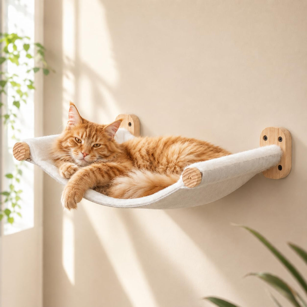 Cat Wall Hammock, Wall Mounted Reversible Plush-Canvas Bed for All Seasons