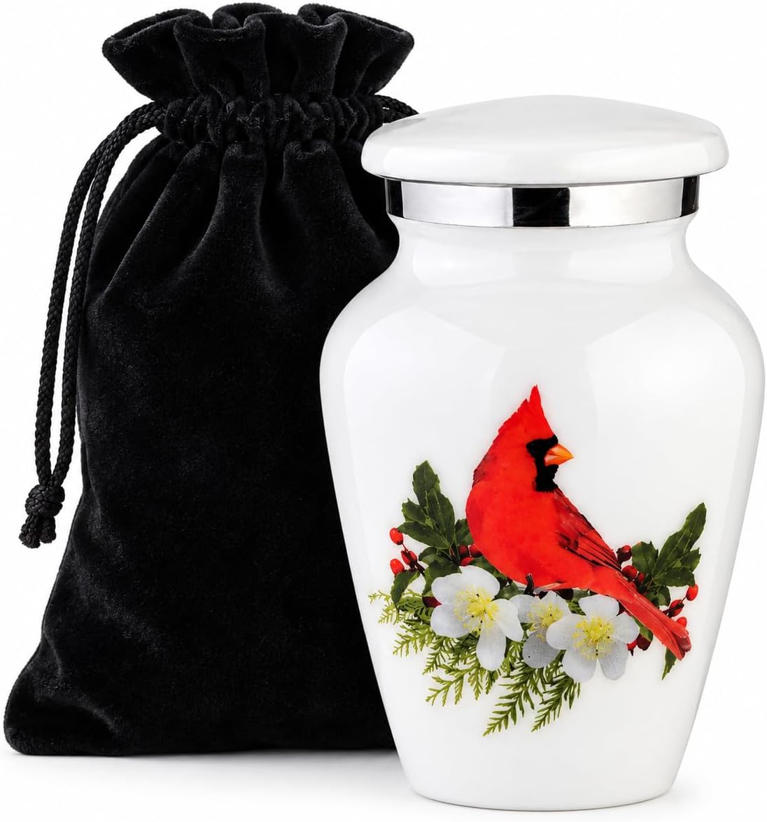 BOLD & DIVINE Small Beautiful Red Cardinal Keepsake Urns |for Human Ashes | Mini Urns Qty 1 with Velvet Bag & Funnel