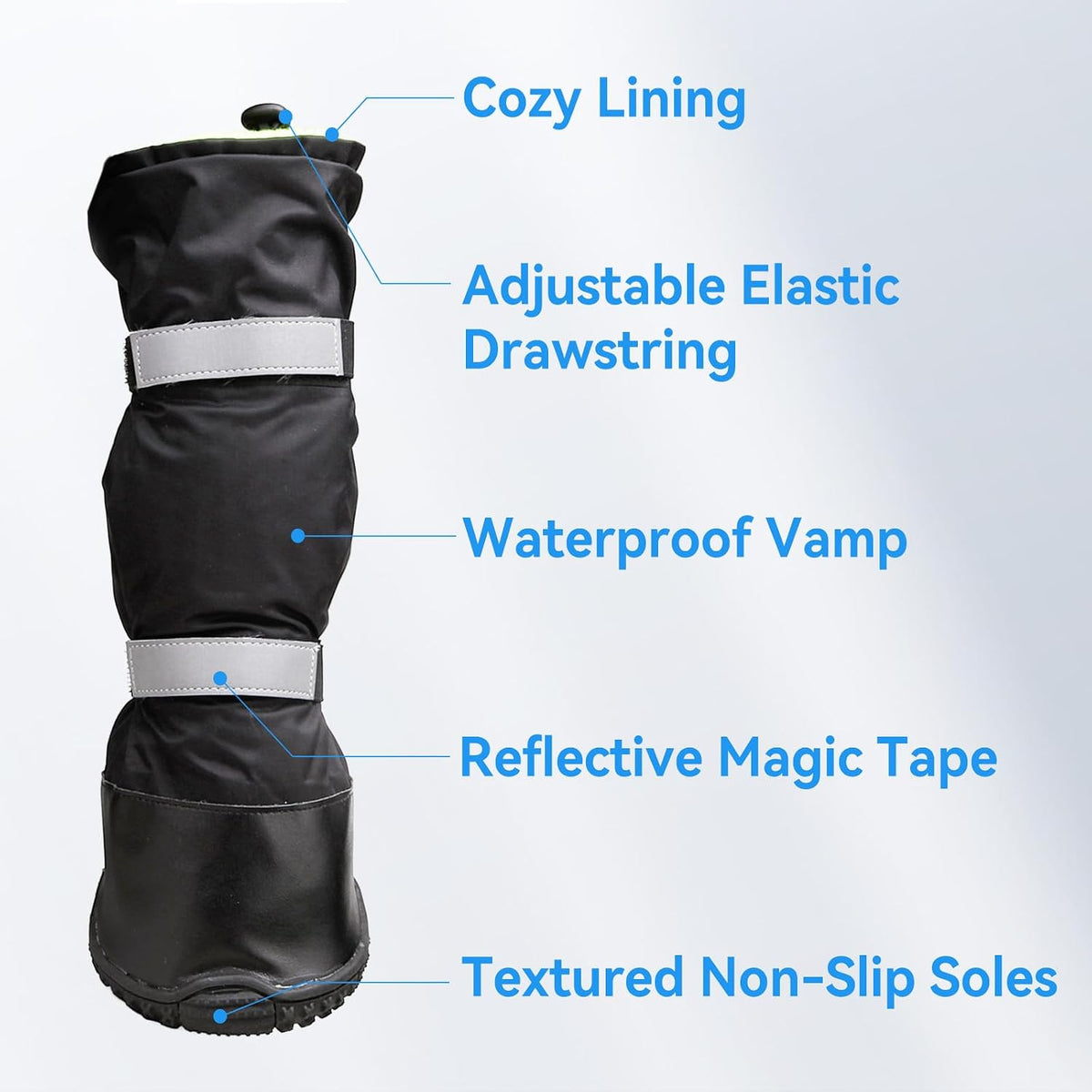 NAMSAN Winter Dog Boots for Large Dogs, 4 PCS Size #5(XL), Long Legged Anti-Slip Dog Rain Booties with Reflective Magic Strips, Waterproof Outdoor Warm Dog Shoes for Snowfield Paw Protection, Black