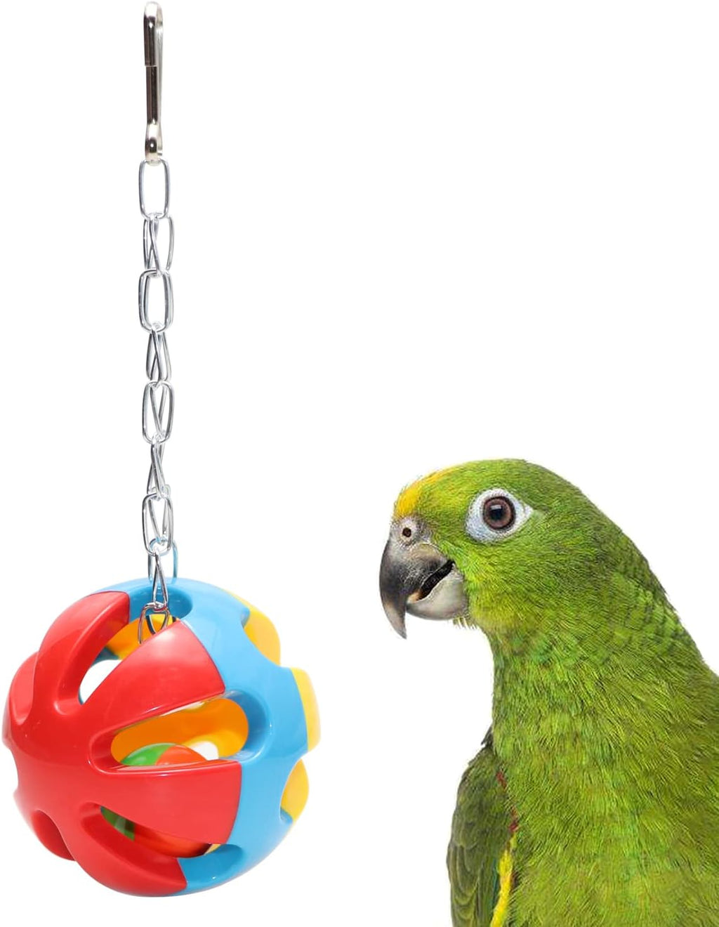 Wontee Bird Hanging Ball with Bell Colorful Chewing Treat Toy for Parrot Parakeet Cockatiel Conure Lovebird Dog Puppy Cat (3 PCS)