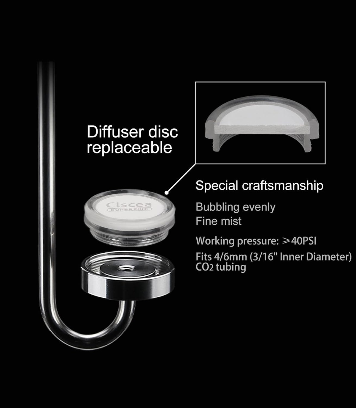 Aquarium Stainless Steel CO2 Diffuser Atomizer, DC300-40